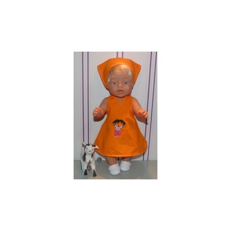 halterjurk oranje met dora baby born 43cm