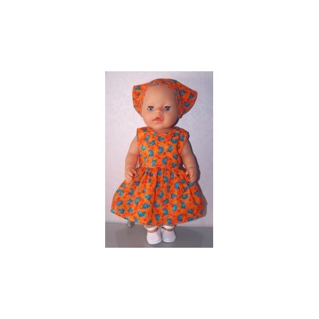jurk oranje met kikkers baby born 43cm