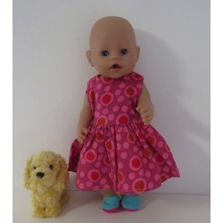 jurk hard roze stippen  baby born 43cm