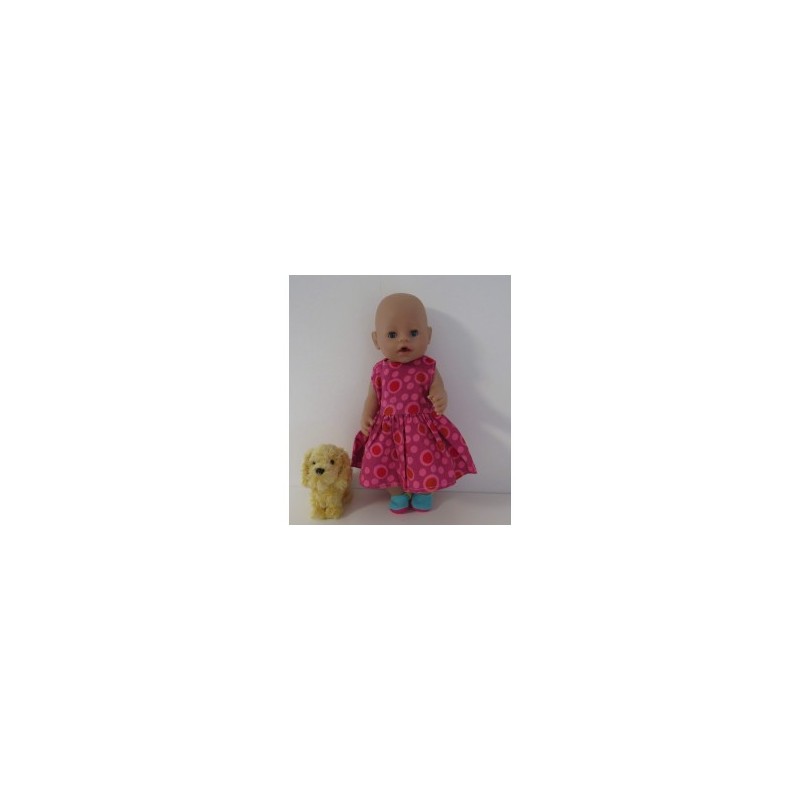 jurk hard roze stippen  baby born 43cm