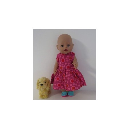 jurk hard roze stippen  baby born 43cm