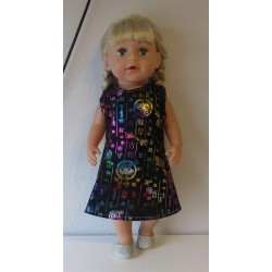 jurk zwart met draken baby born 43cm