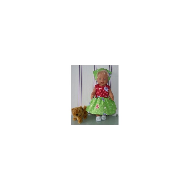 jurk groen met rood lieveheersbeestjes baby born 43cm