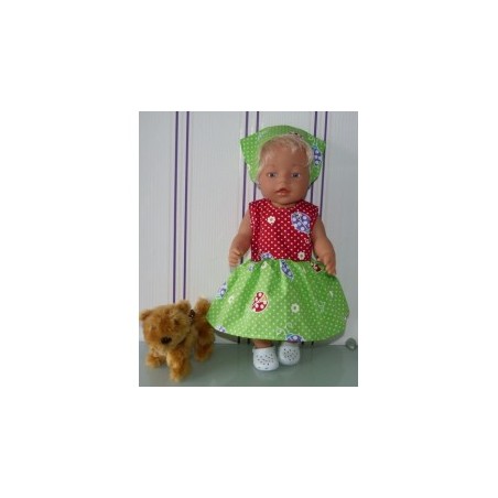 jurk groen met rood lieveheersbeestjes baby born 43cm