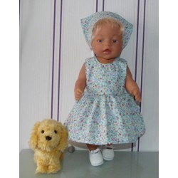 jurk blauw met bloemen baby born 43cm