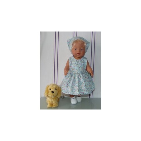 jurk blauw met bloemen baby born 43cm