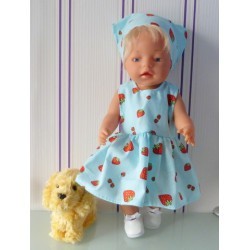 jurk blauw aardbeien baby born 43cm