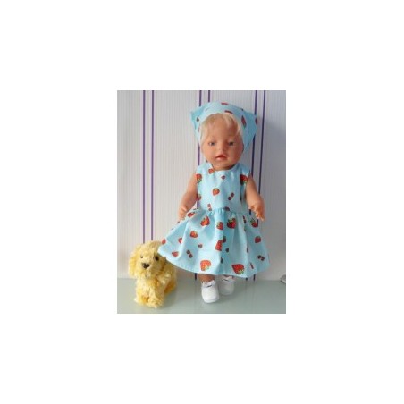jurk blauw aardbeien baby born 43cm