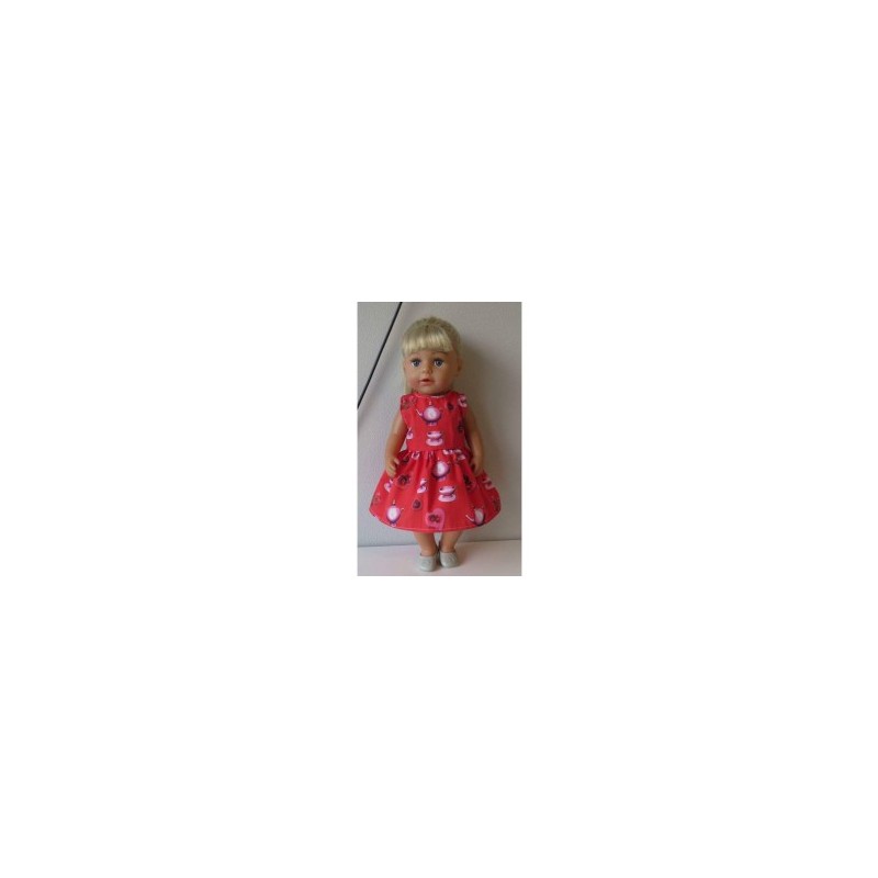 jurk rood met kop en schotel baby born 43cm