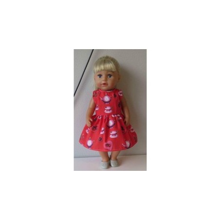 jurk rood met kop en schotel baby born 43cm