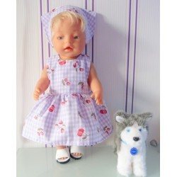 jurk lila geruit aardbeien baby born 43cm
