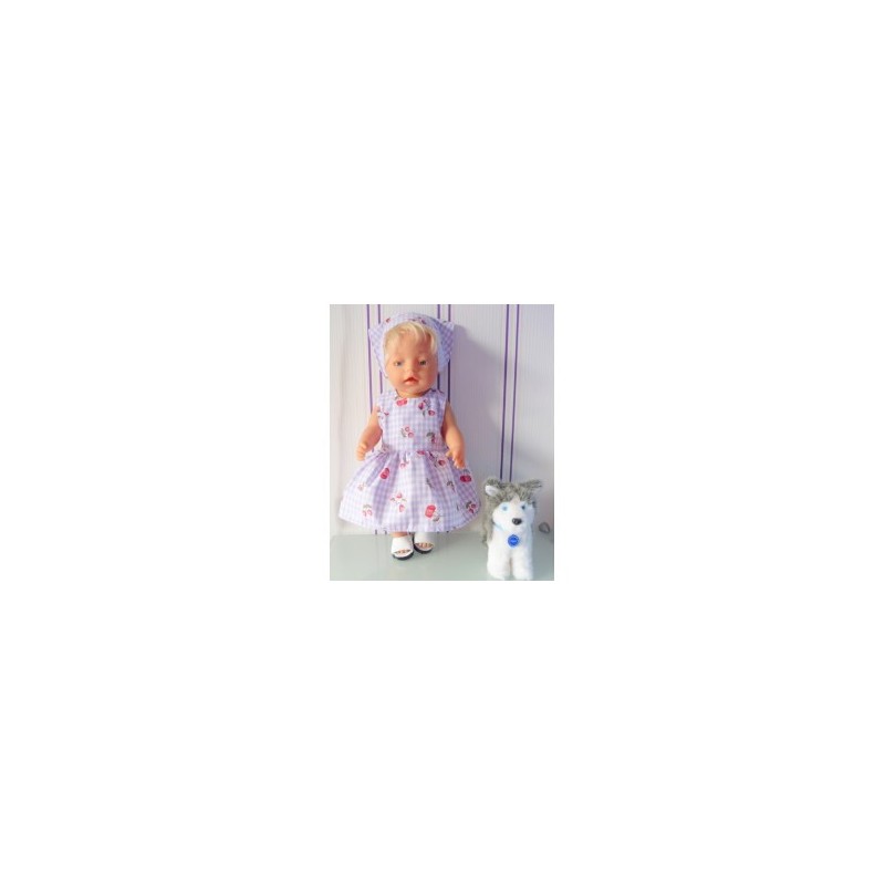 jurk lila geruit aardbeien baby born 43cm