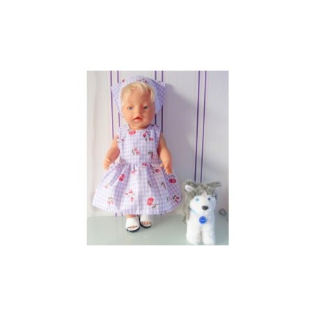 jurk lila geruit aardbeien baby born 43cm