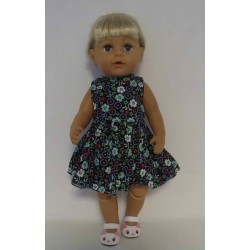 jurk donker blauw bloemen baby born 43cm