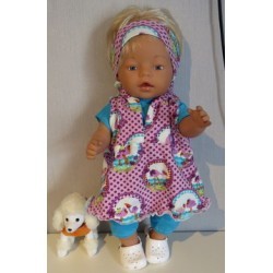 capuchonjurk setje paars vogels baby born 43cm