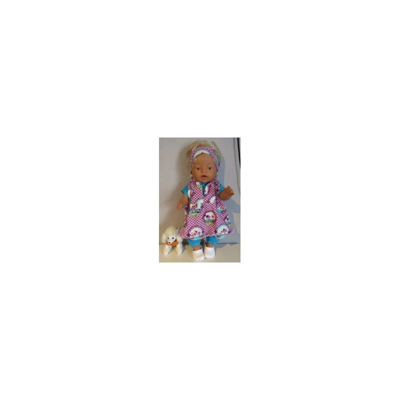 capuchonjurk setje paars vogels baby born 43cm