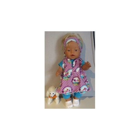 capuchonjurk setje paars vogels baby born 43cm