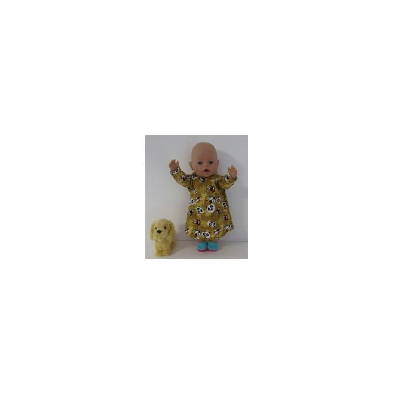 hoodiejurk oker geel panda  baby born 43cm