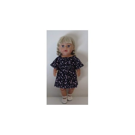 bootjurk donker blauw met bloemen roze baby born 43cm