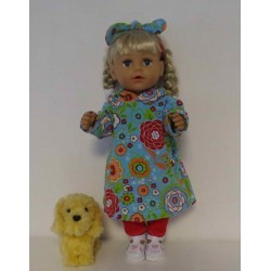 hoodiejurk set blauw bloemen  baby born 43cm