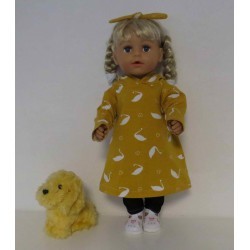 hoodiejurk set oker geel zwanen  baby born 43cm