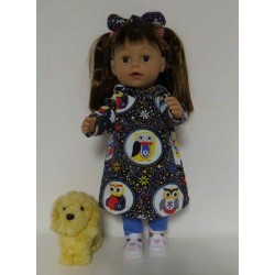 hoodiejurk set blauw uilen  baby born 43cm