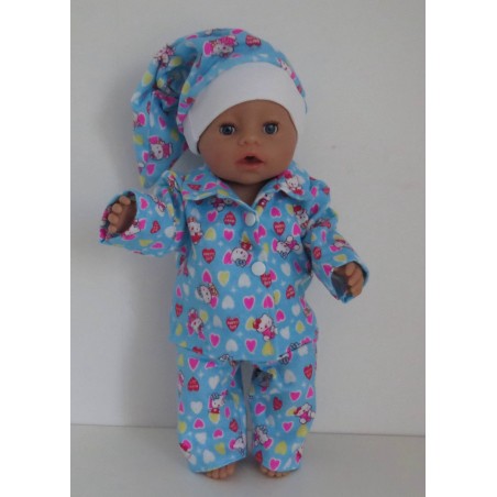 pyjama hello kitty blauw hartjes baby born 43cm