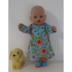 hoodiejurk blauw bloemen  baby born 43cm