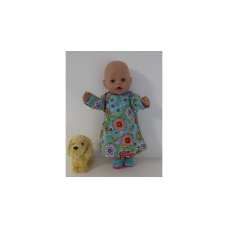 hoodiejurk blauw bloemen  baby born 43cm