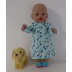 hoodiejurk blauw bloemen  baby born 43cm