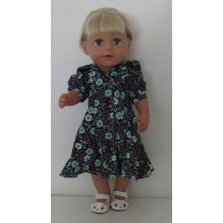 nettejurk donker blauw met bloemen geel baby born 43cm