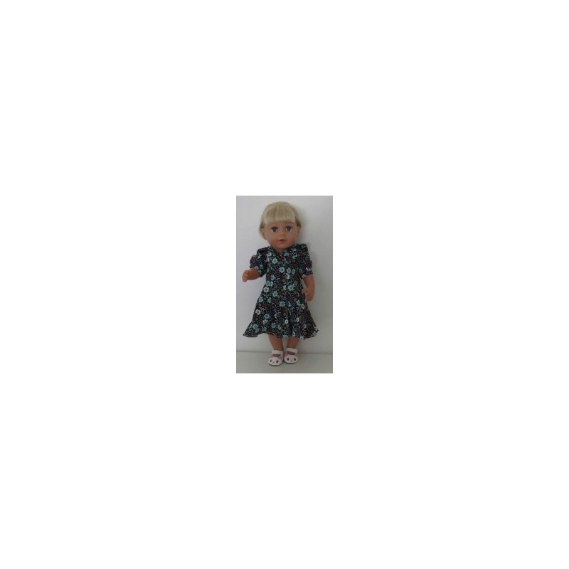 nettejurk donker blauw met bloemen geel baby born 43cm