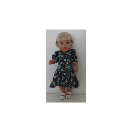 nettejurk donker blauw met bloemen geel baby born 43cm
