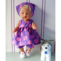 ballonjurk setje lila met roze polka dots groot baby born 43cm