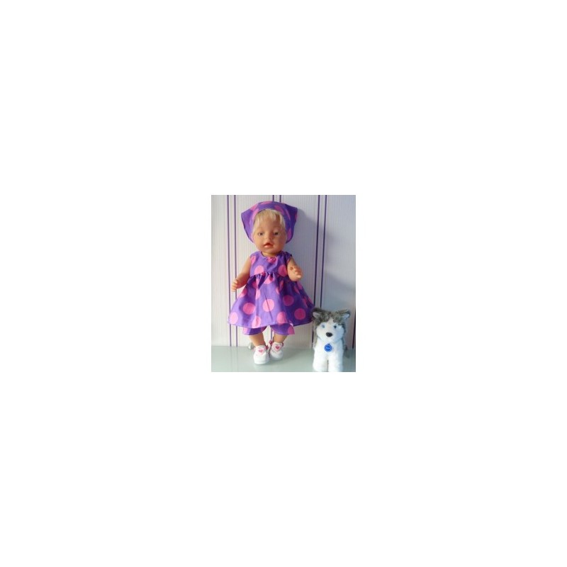 ballonjurk setje lila met roze polka dots groot baby born 43cm