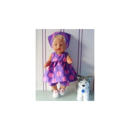 ballonjurk setje lila met roze polka dots groot baby born 43cm