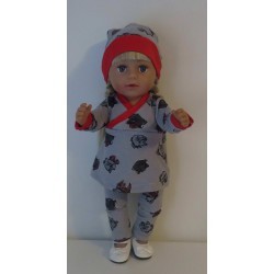 overslagjurk setje grijs kat baby born 43cm