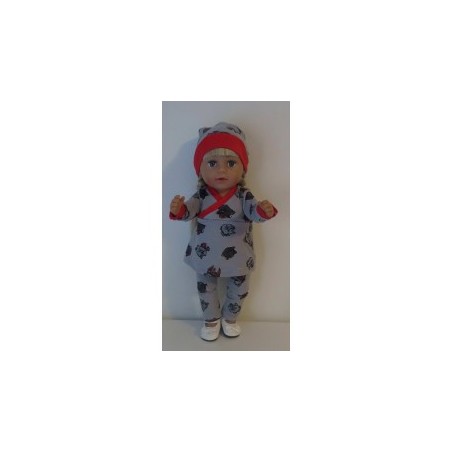 overslagjurk setje grijs kat baby born 43cm