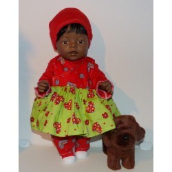 overslagjurk set groen met rood hartjes baby born 43cm