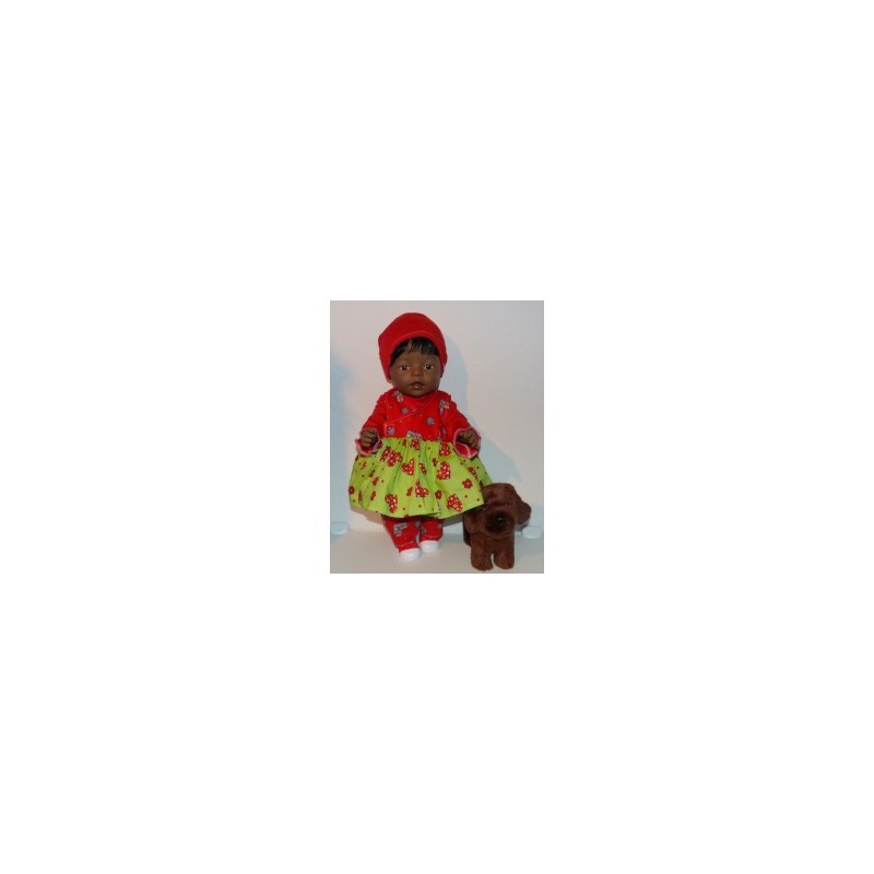 overslagjurk set groen met rood hartjes baby born 43cm
