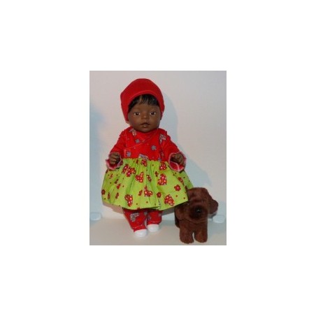 overslagjurk set groen met rood hartjes baby born 43cm