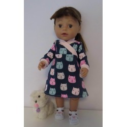 overslagjurk blauw kat baby born 43cm