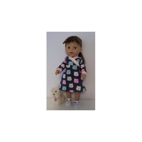 overslagjurk blauw kat baby born 43cm