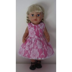 jurk hard roze met kant baby born 43cm