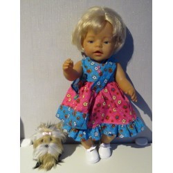 luxe jurk roze met blauw baby born 43cm