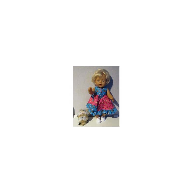 luxe jurk roze met blauw baby born 43cm
