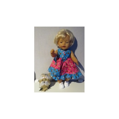 luxe jurk roze met blauw baby born 43cm