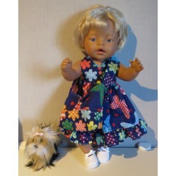 luxe jurk donker blauw met vlinders baby born 43cm