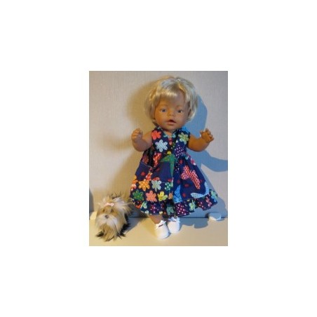 luxe jurk donker blauw met vlinders baby born 43cm