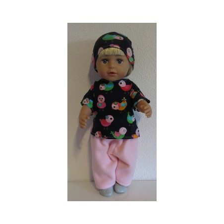 complete set roze met vogel zwart baby born 43cm